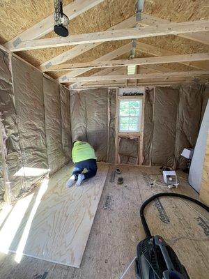 Shed finishing projects, including insulation,flooring, walls, ceilings