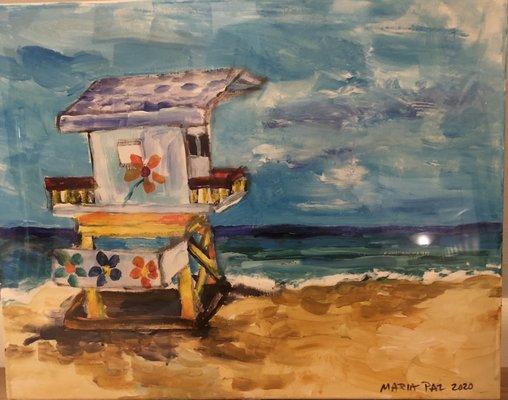 Love this painting I bought. So colorful and festive. Miami life guard shack.