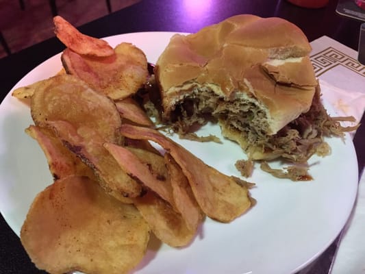 Pulled pork sandwich is very good; smoky flavor and not too dry.