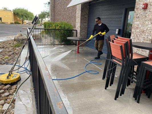 Pressure washing patio