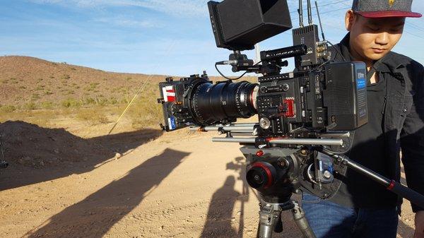 Filming in the desert with our RED camera.