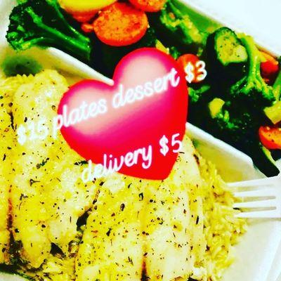 H3 thoughtful Thursdays baked talapia with steamed veggies over butter herb rice