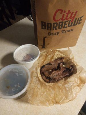 Brisket,collard greens and  hush puppies. I had to throw out the other foods.