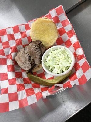 Tri tip sandwich with coleslaw