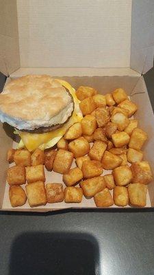 Breakfast at the airport: biscuit sandwich and home fries!