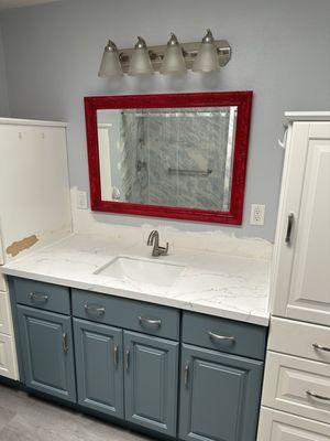 Quartz countertop and custom cabinets