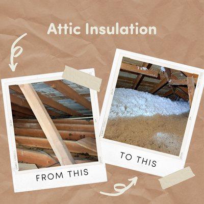 Before & After - Loose fill Fiberglass insulation installation