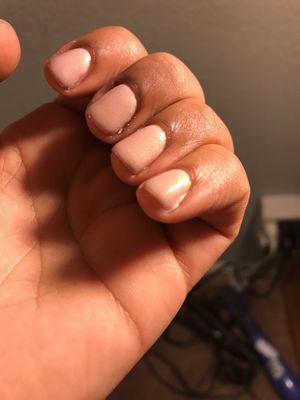 Uncut cuticles and messy polish application. So unprofessional!!