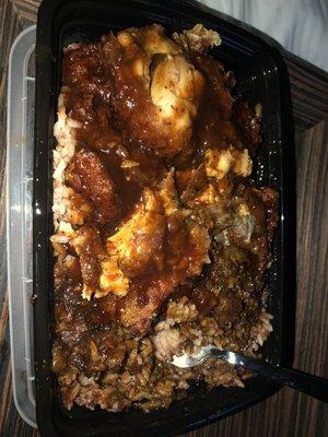 BBQ fried Chicken with Rice and Peas