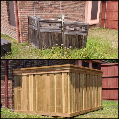 Custom fence to hide pool equipment.