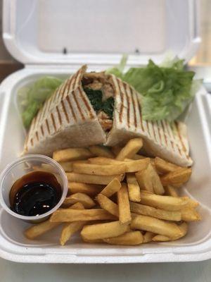 Nikki's  wrap (grilled chicken with spinach and mozzarella cheese)