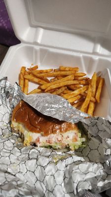 Cheese burger and fries