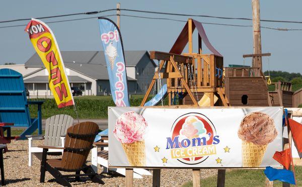 Mom's Ice Cream is located at Raber Patios in Shipshewana. Enjoy your treats in our outdoor seating area.