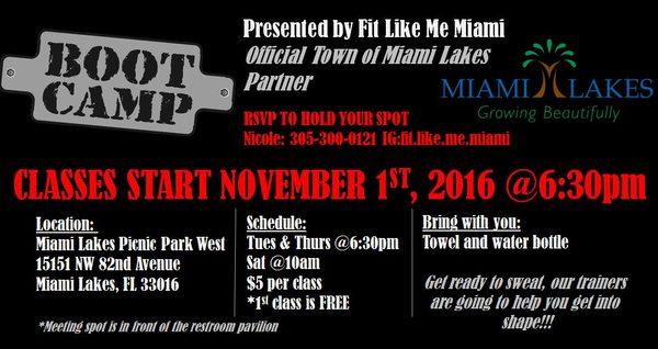 The 1st and ONLY official Town of Miami Lakes Bootcamp Partner! Come join us!