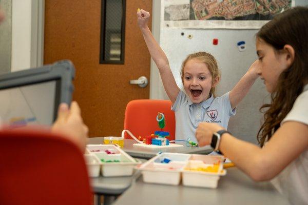 Lower school student celebrates success with Lego robotics in Imagination Lab