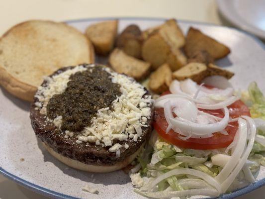 Greek Island Feta Burger with Greek Potatoes was outstanding.  Service was also awesome. Be sure to ask for Spencer