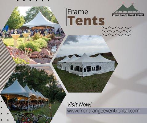 Frame Tents are so versatile! We carry these in hexagon, 10 ft, 20 ft, and 40 ft wide sizes!