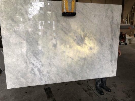 The beauty of natural stone.  Everest quartzite is a translucent stone amazing no matter where you look at it