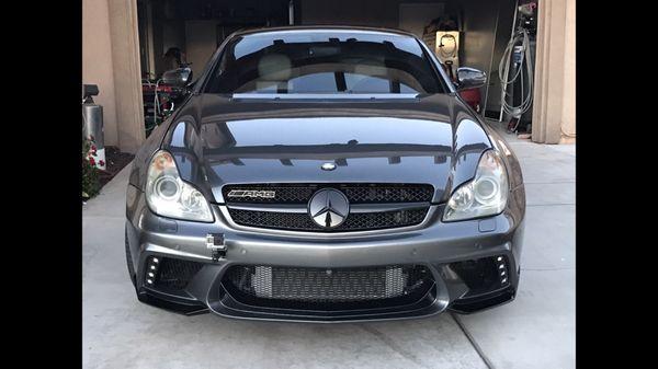 Front view of intercooler and Wald Black Bison front bumper. Done to perfection