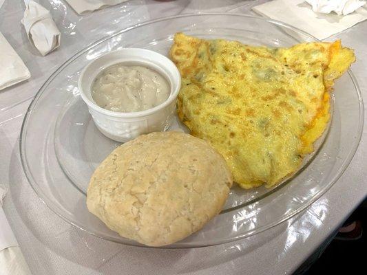 Western Omelette & Biscuit and Gravy. Gravy tastes like it's from a package but still good. The Omelette was really good, lots of filling.