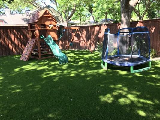 Synthetic grass in a back yard!