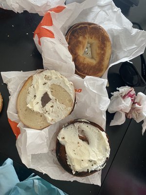 "Toasted" everything bagel with cream cheese