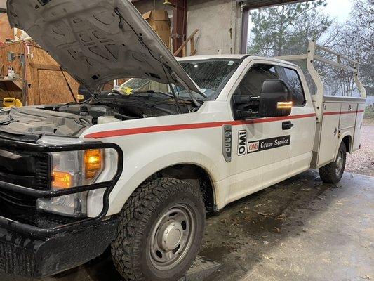 Oil change on a fleet truck.