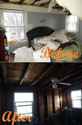 Before and After of a water loss in a bedroom