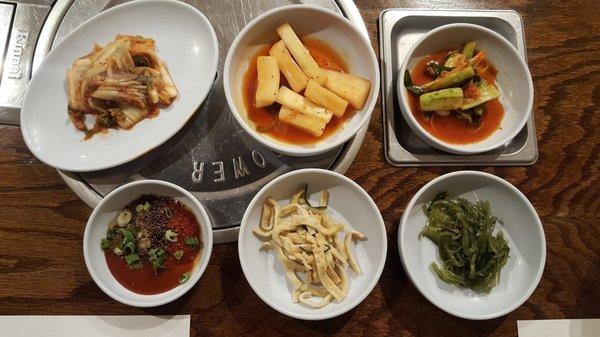 Kimchi, Kkakdugi, Cucumber Kimichi, Dipping Sauce, Stir-Fried Fish Cakes, Seaweed Namul