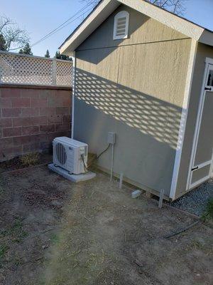 The customer wanted to be able to do hot yoga in her converted shed. And the husband want s a sound studio man cave. Ductless mini split