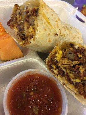 Special burrito with bacon, sausage, and chorizo. Secret menu