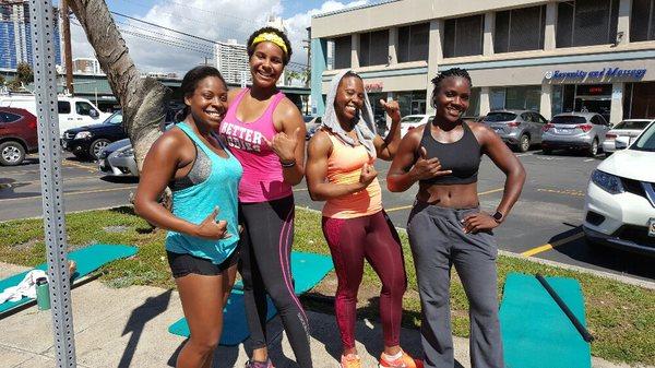 Training the ladies outside in the beautiful Kakaako sun. If you're in the Ala Moana area stop by and join in the fun!