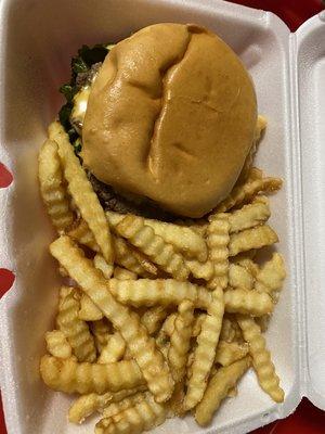 1/3 pound angus burger with cheese and fries