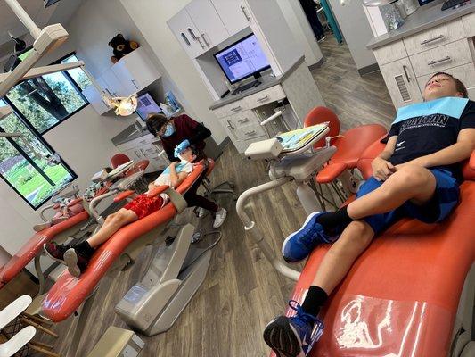 Kids getting their regular teeth  cleaning.