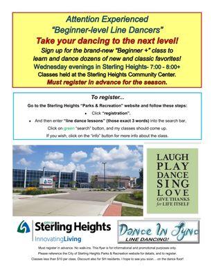 Line dancers taking their skills to the next level in this "Beginner Plus" class, on Wednesday beginning each Fall, through winter & Sprind.