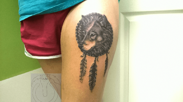 Wolf dream catcher tattoo