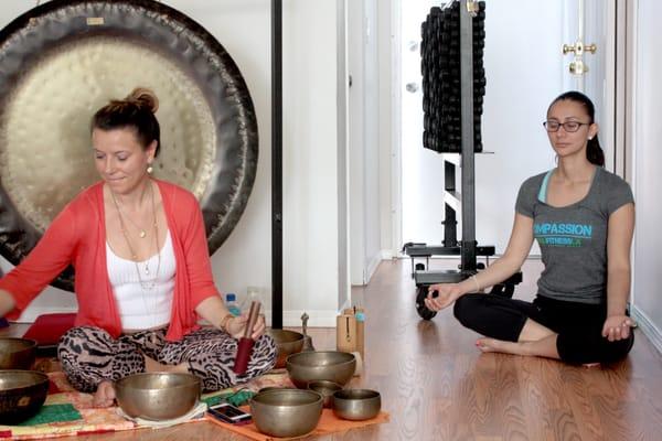 Our in house Happiness Coach Karina Madrigal next to Sylwia Kulczak, Sound Therapist!   http://www.soulfitnessla.com/schedule/