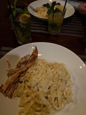 Fettuccine Alla Ruota With chicken and a passionfruit mojito