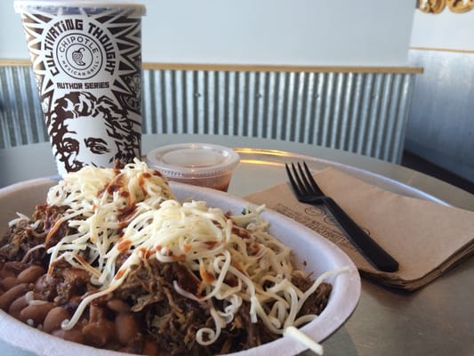 Burrito Bowl w/ barbacoa. It'd be prettier if I liked veggies.