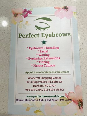 Services offered at Perfect Eyebrows