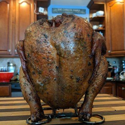 Beer can chicken.