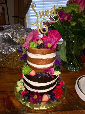 Sweet 16 naked multi-level cake