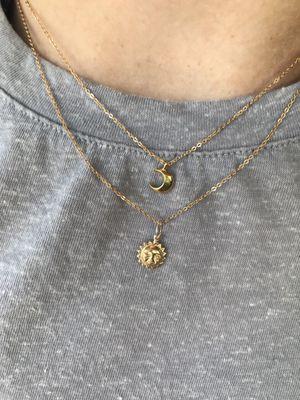 Layered sun and moon necklaces are so cute! Mika worked for quite awhile to get the custom lengths just perfect. Love them so much!