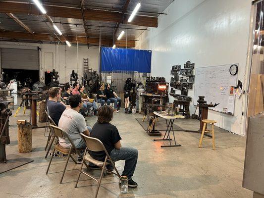 Instructor Amanda teaching Discovery Letter Opener Knife. It's the first step into learning to blade smith.