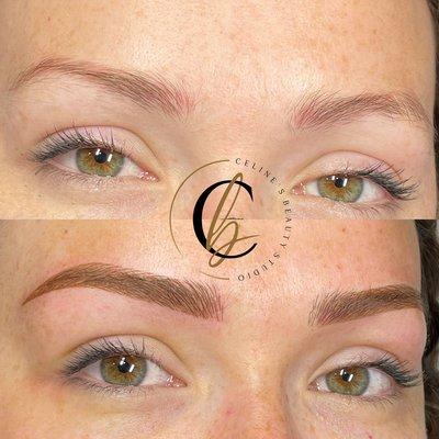 Cover up of an old foreign tattoo with Combination brows - hair strokes and powder