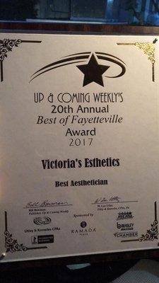 Award winner for Best Aesthetician of Fayetteville