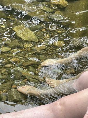 Relaxing with feet in the river