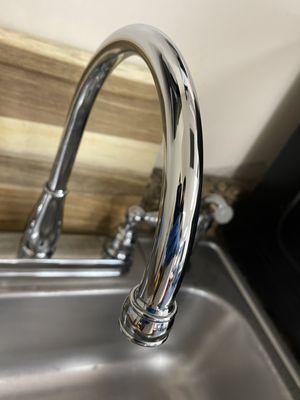 Before and after pictures of cleaning the sink in cafeteria