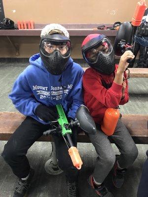 Paintball shooting was so much fun!! It hurt, but it was worth it! 700 paintballs between the two boys lasted 3hrs. Minimum age is 10.