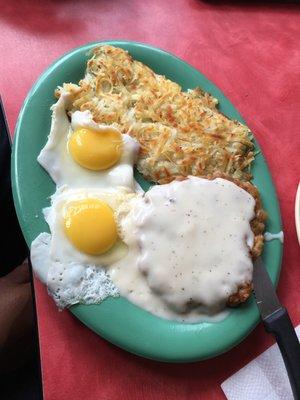 Chicken fried steak sunny side up eggs